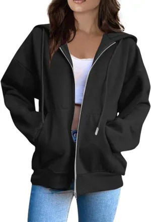 Womens Zip Up Hoodies Sweatshirt Long Sleeve Oversized Fleece Y2K Jacket Fall Outfits Fashion Clothes