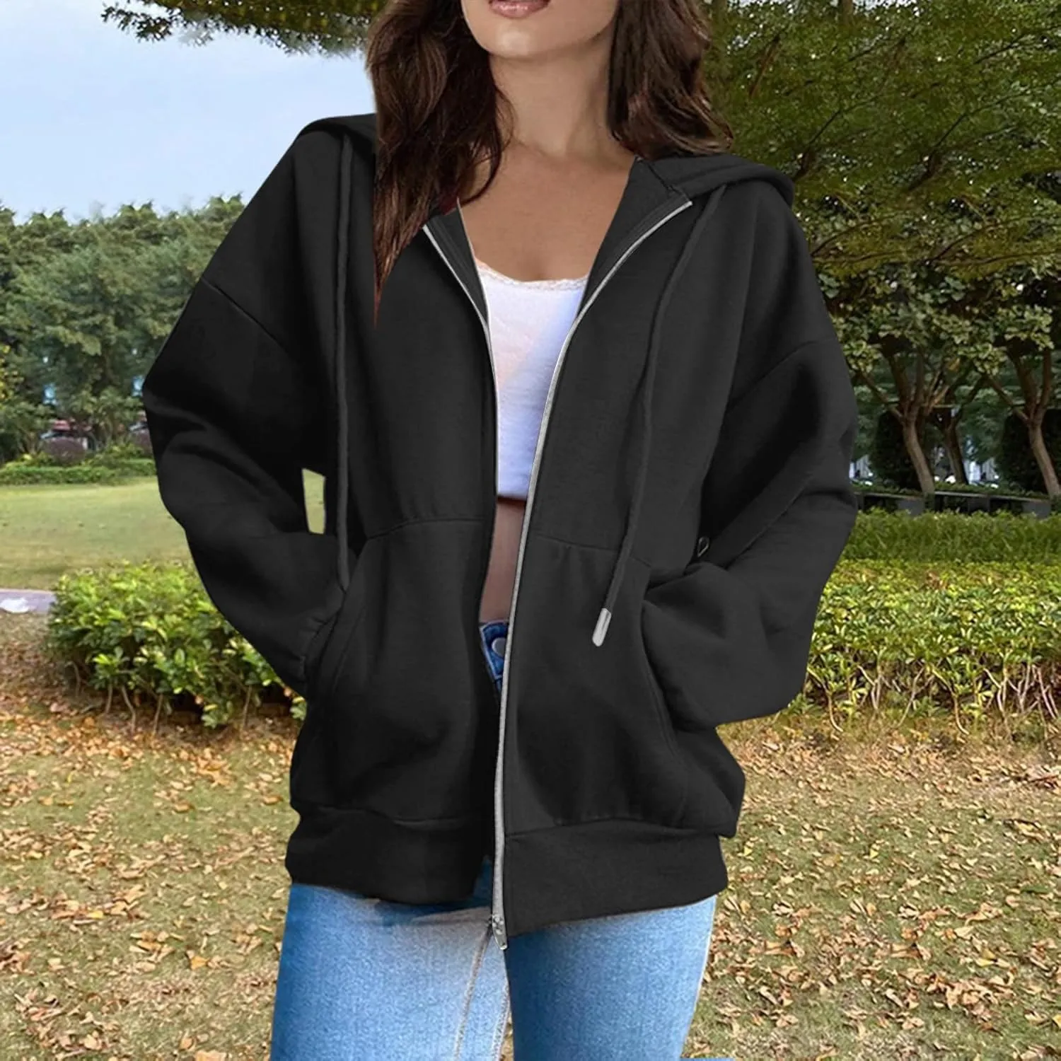 Womens Zip Up Hoodies Sweatshirt Long Sleeve Oversized Fleece Y2K Jacket Fall Outfits Fashion Clothes