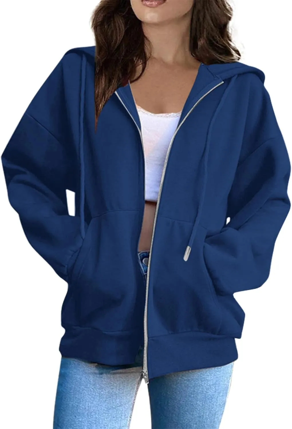 Womens Zip Up Hoodies Sweatshirt Long Sleeve Oversized Fleece Y2K Jacket Fall Outfits Fashion Clothes
