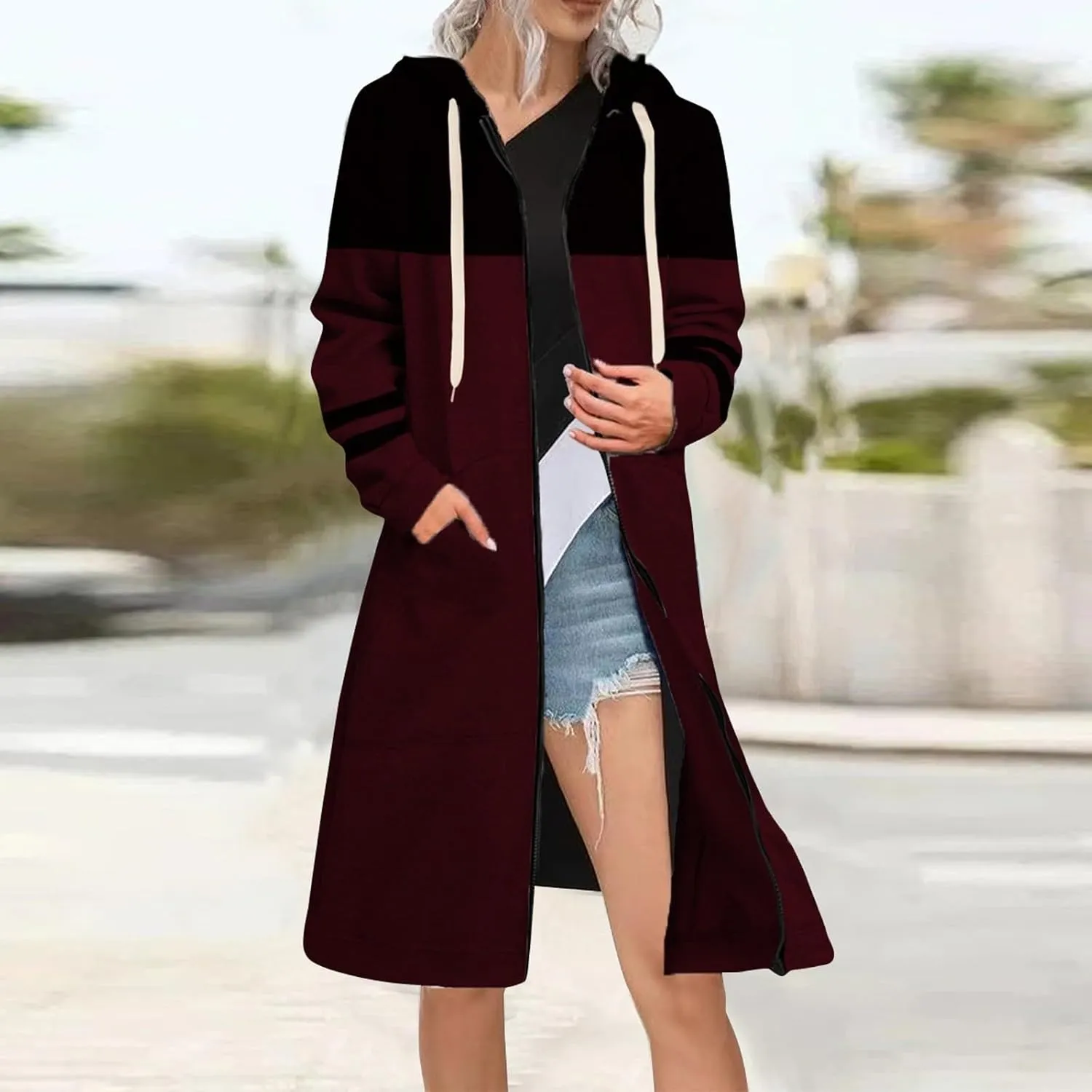 Womens Zip Up Long Sleeve Hoodies Sweatshirt Fleece Jackets 2024 Fall Fashion Outfits Winter Clothes Long Coats