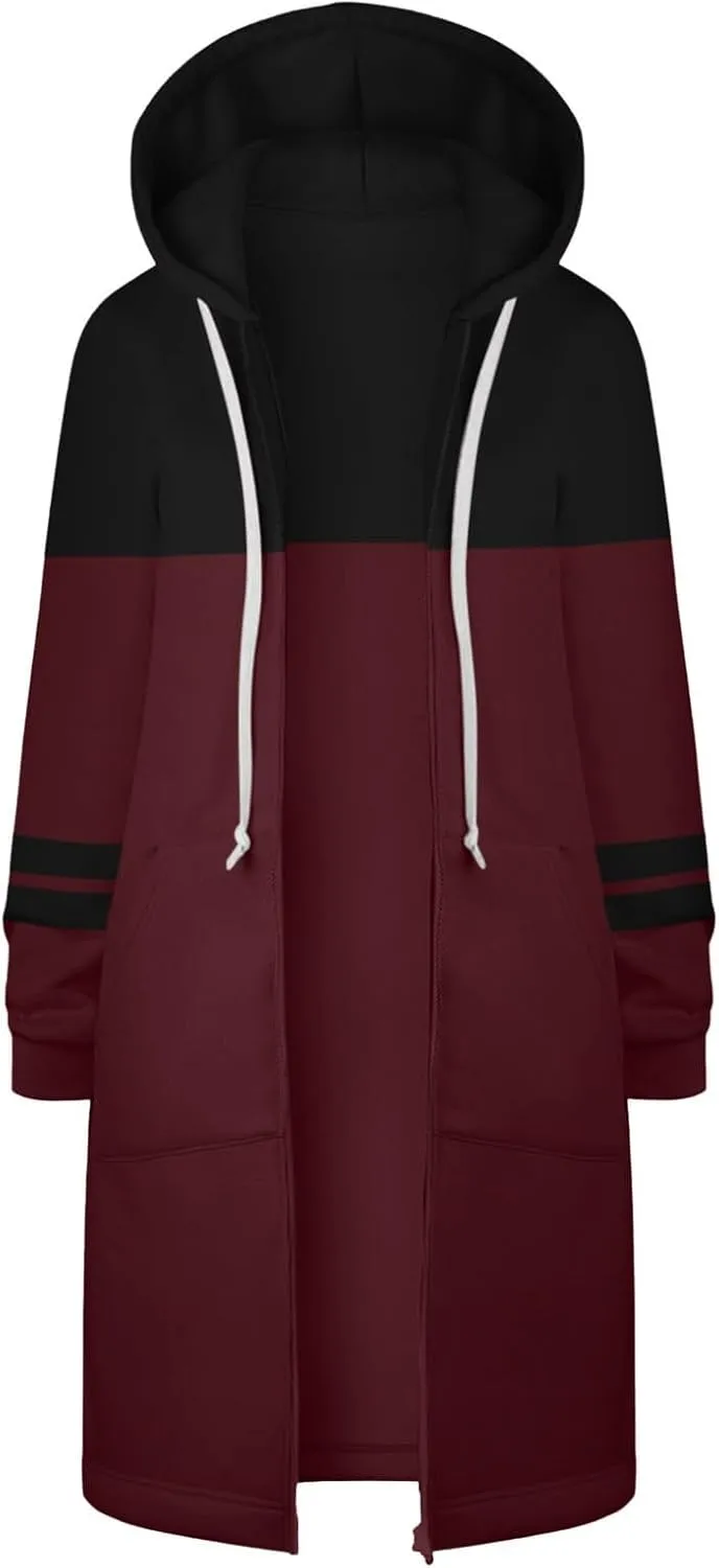 Womens Zip Up Long Sleeve Hoodies Sweatshirt Fleece Jackets 2024 Fall Fashion Outfits Winter Clothes Long Coats
