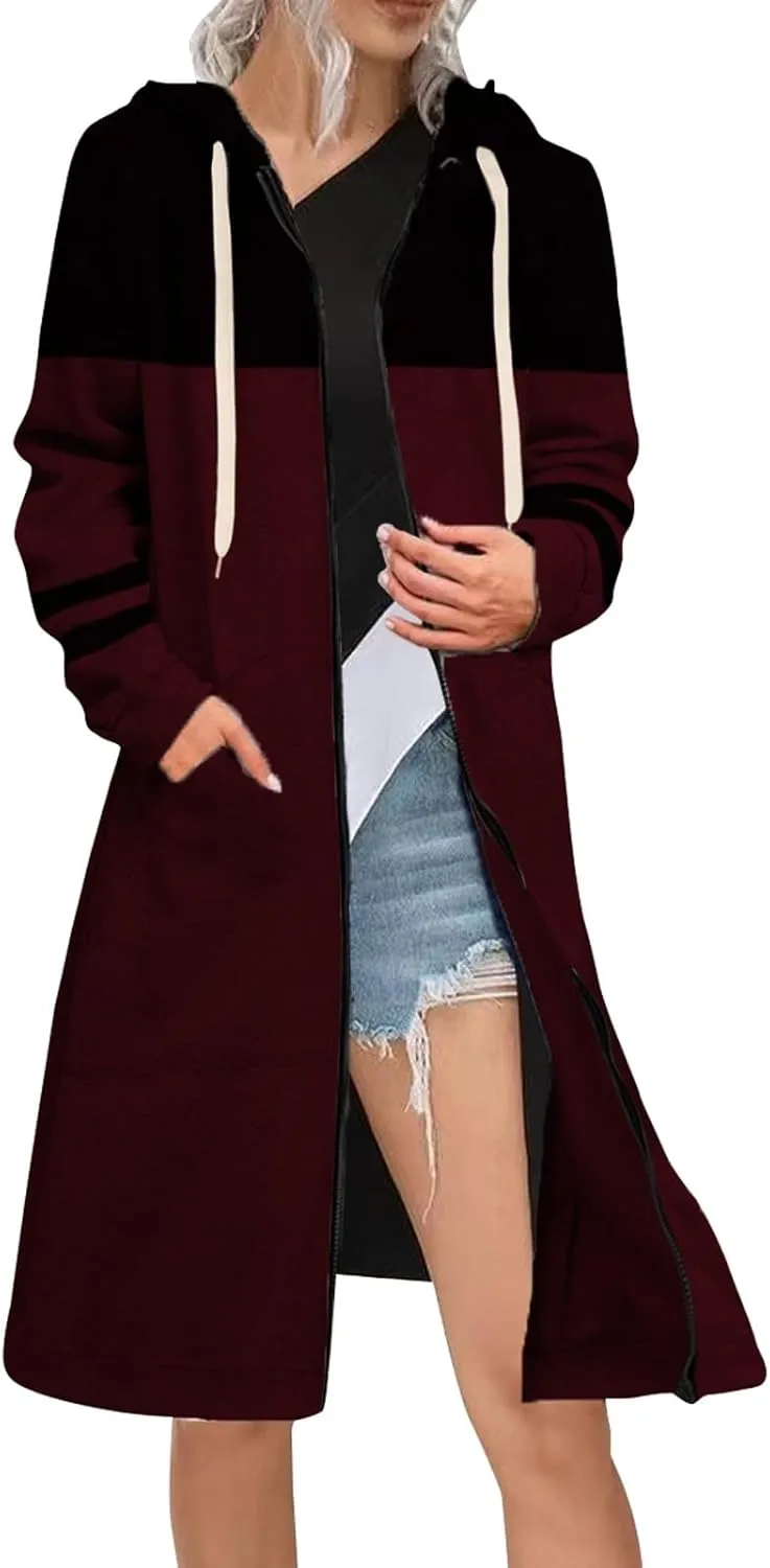 Womens Zip Up Long Sleeve Hoodies Sweatshirt Fleece Jackets 2024 Fall Fashion Outfits Winter Clothes Long Coats
