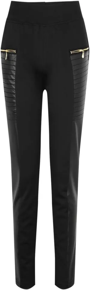 XIAOBU Outdoor Leggings Womens Faux Leather Patchwork Tights Trousers Zipper Pocket High Waist Skinny Moto Pants