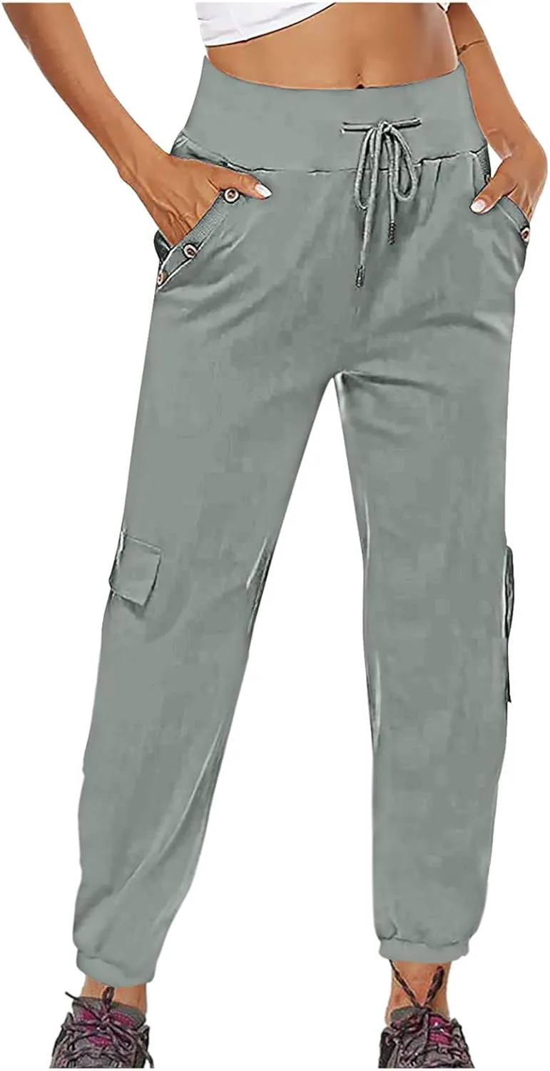 XUNRYAN Cargo Pants Womens High Waist Hiking Pants Lightweight Outdoor Athletic Pants Crop Trousers Joggers w Pockets