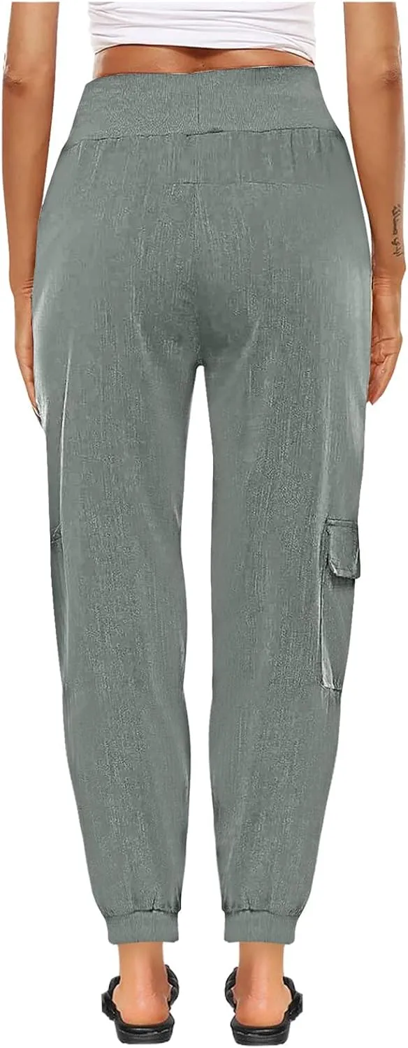 XUNRYAN Cargo Pants Womens High Waist Hiking Pants Lightweight Outdoor Athletic Pants Crop Trousers Joggers w Pockets