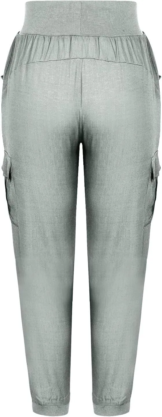 XUNRYAN Cargo Pants Womens High Waist Hiking Pants Lightweight Outdoor Athletic Pants Crop Trousers Joggers w Pockets