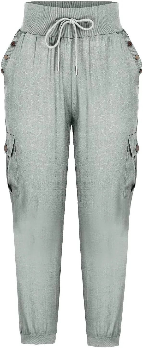 XUNRYAN Cargo Pants Womens High Waist Hiking Pants Lightweight Outdoor Athletic Pants Crop Trousers Joggers w Pockets