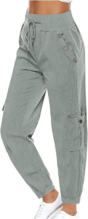XUNRYAN Cargo Pants Womens High Waist Hiking Pants Lightweight Outdoor Athletic Pants Crop Trousers Joggers w Pockets