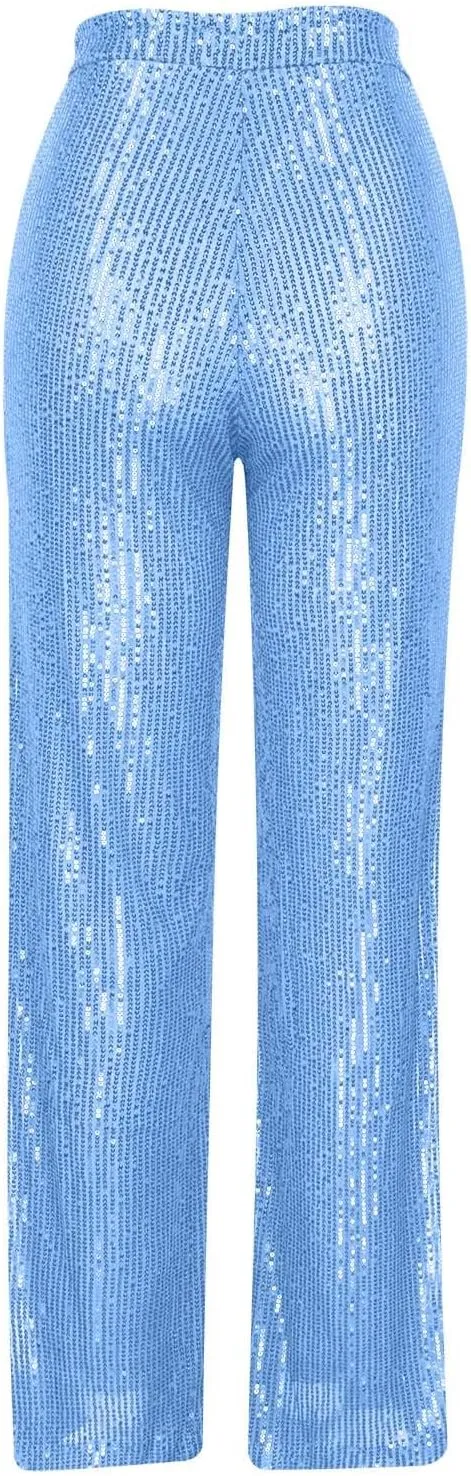 XUNRYAN Sequin Pants Women's 70s Disco Outfits High Waist Wide Leg Palazzo Pants Party Clubwear Trousers Hippie Clothes