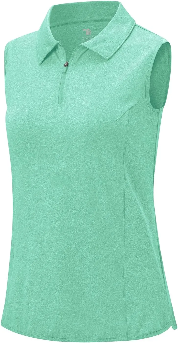 YSENTO Women's Sleeveless Golf Shirts Tops Clothes Collared 1/4 Zip Quick Dry Tennis Polo Shirts Apparel