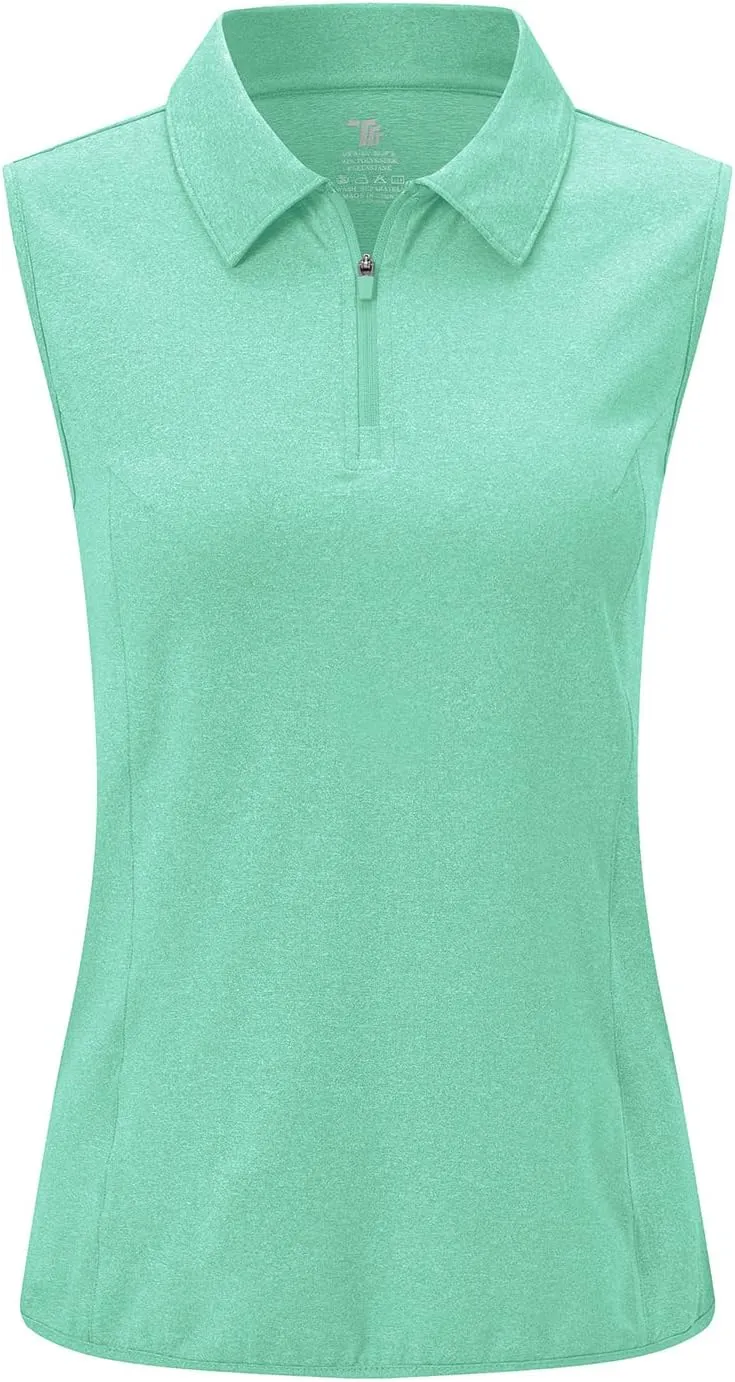 YSENTO Women's Sleeveless Golf Shirts Tops Clothes Collared 1/4 Zip Quick Dry Tennis Polo Shirts Apparel