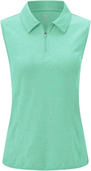YSENTO Women's Sleeveless Golf Shirts Tops Clothes Collared 1/4 Zip Quick Dry Tennis Polo Shirts Apparel