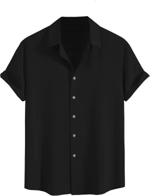 ZAFUL Men's Wrinkle Textured Button Down Shirts Short Sleeves Casual Summer Beach Shirt Hawaiian Shirts