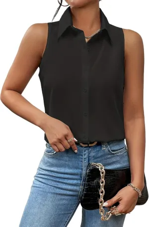 Zeagoo Sleeveless Blouses for Women Summer Casual Button Down Shirts Flower Tank Tops Fashion