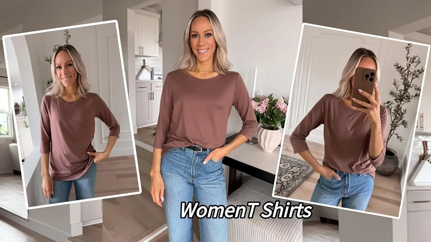 Zeagoo Tops for Women 3 Pack 3/4 Sleeve Crewneck Cute Basics Tees Casual Fashion Summer T Shirts Business Work Tee Top