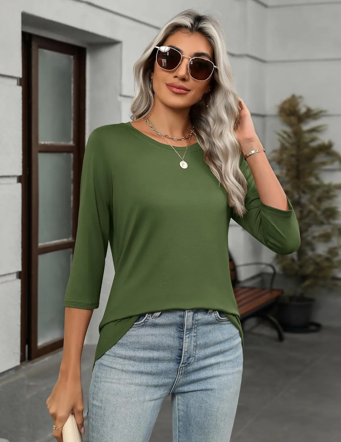 Zeagoo Tops for Women 3 Pack 3/4 Sleeve Crewneck Cute Basics Tees Casual Fashion Summer T Shirts Business Work Tee Top