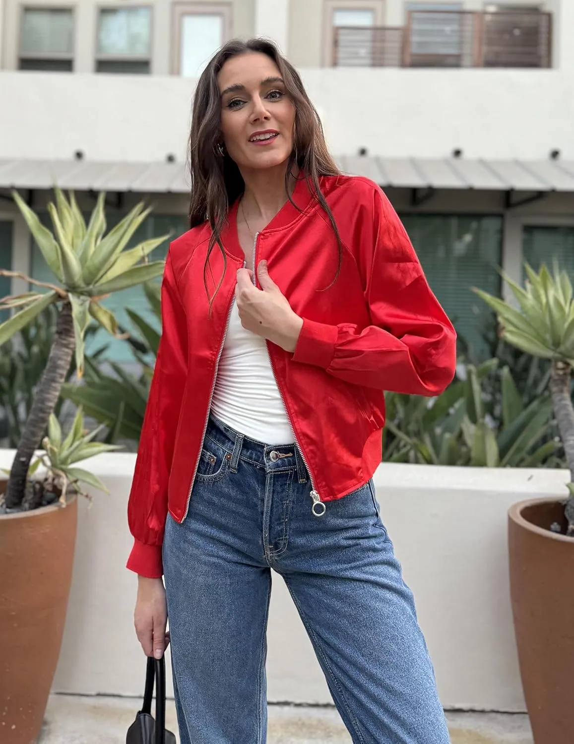 Zeagoo Women's Bomber Jacket Lightweight Zip Up Jacket Casual Striped Jacket Coat Outerwear Windbreaker with Pockets