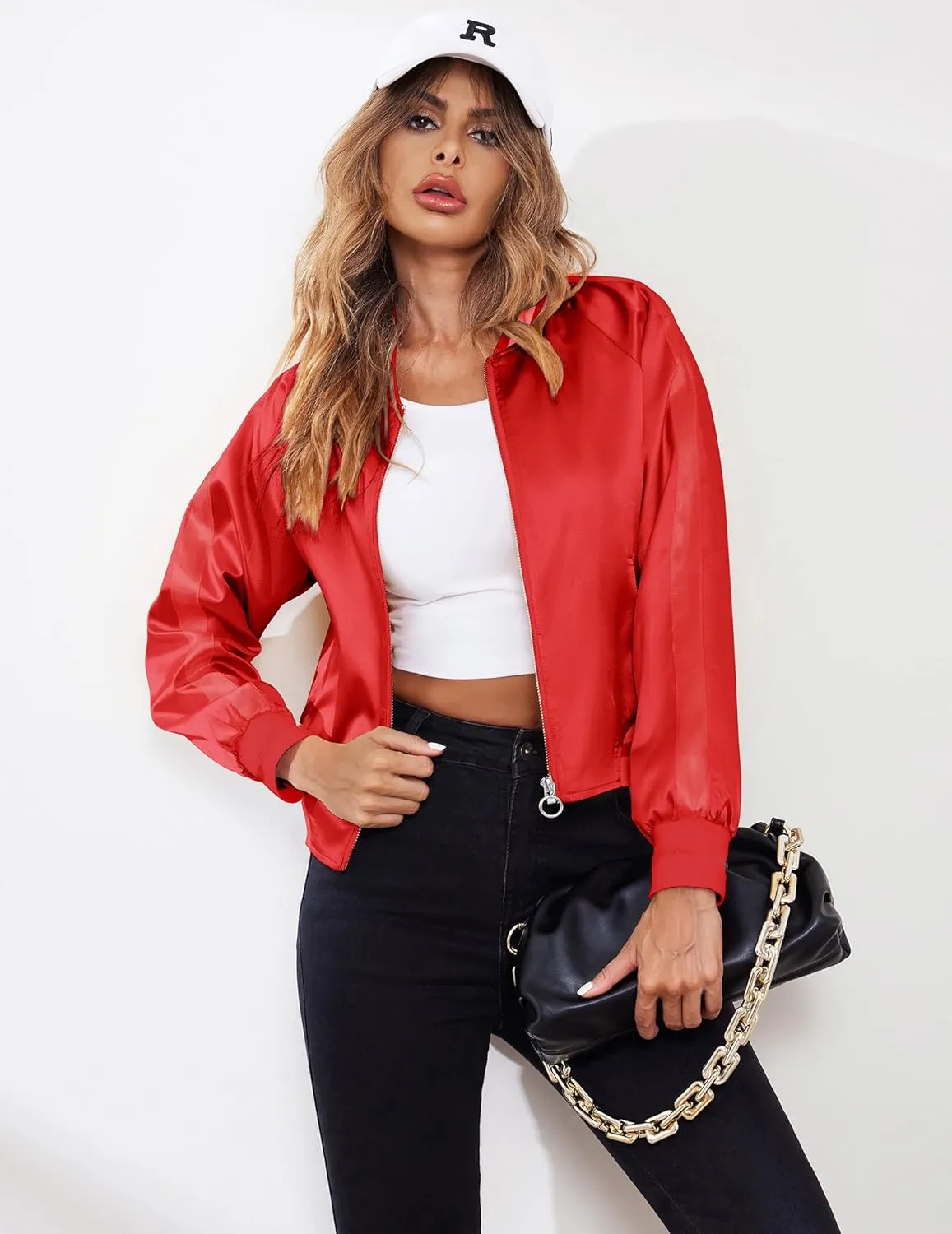 Zeagoo Women's Bomber Jacket Lightweight Zip Up Jacket Casual Striped Jacket Coat Outerwear Windbreaker with Pockets