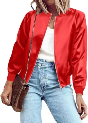 Zeagoo Women's Bomber Jacket Lightweight Zip Up Jacket Casual Striped Jacket Coat Outerwear Windbreaker with Pockets