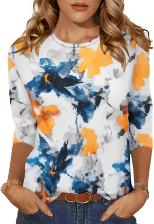 Zeagoo Women's Casual 3/4 Sleeve T-Shirts Round Neck Cute Tunic Tops Basic Tees Blouses Business Work Tee Top