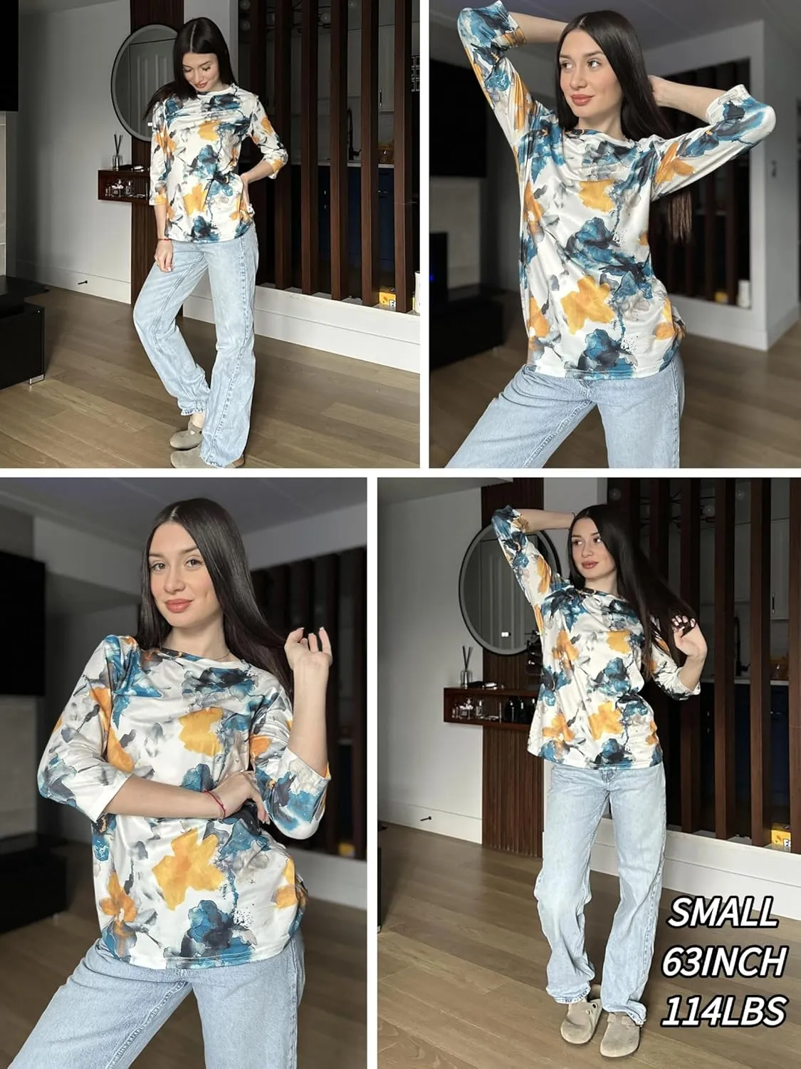 Zeagoo Women's Casual 3/4 Sleeve T-Shirts Round Neck Cute Tunic Tops Basic Tees Blouses Business Work Tee Top