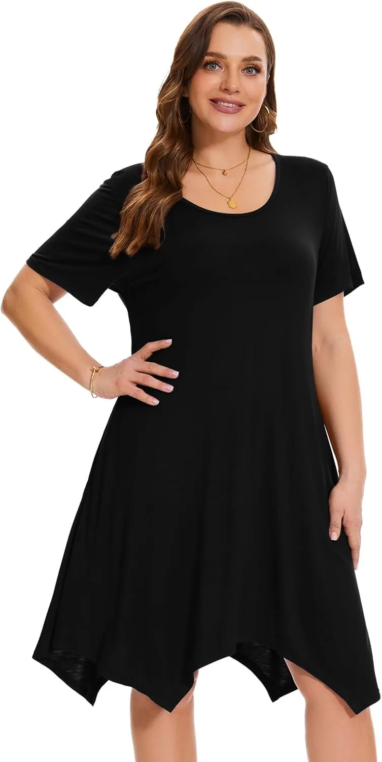 ZENNILO Plus Size Tshirt Dress with Pockets Casual Summer Dresses Crew Neck Short Sleeve Swing Dress for Women