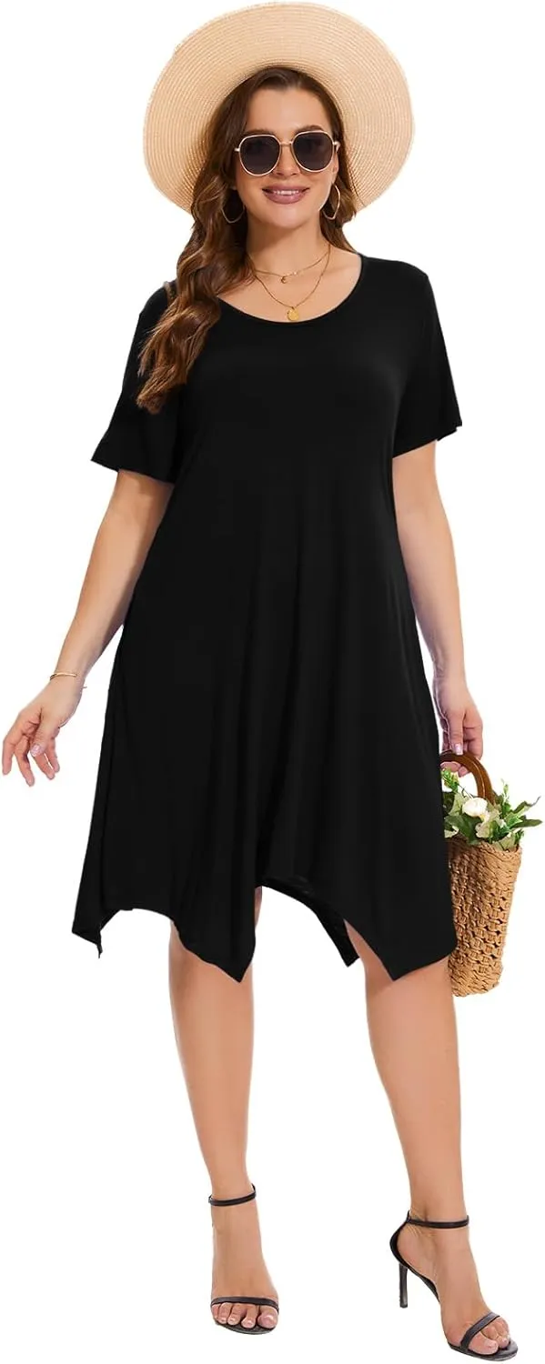 ZENNILO Plus Size Tshirt Dress with Pockets Casual Summer Dresses Crew Neck Short Sleeve Swing Dress for Women