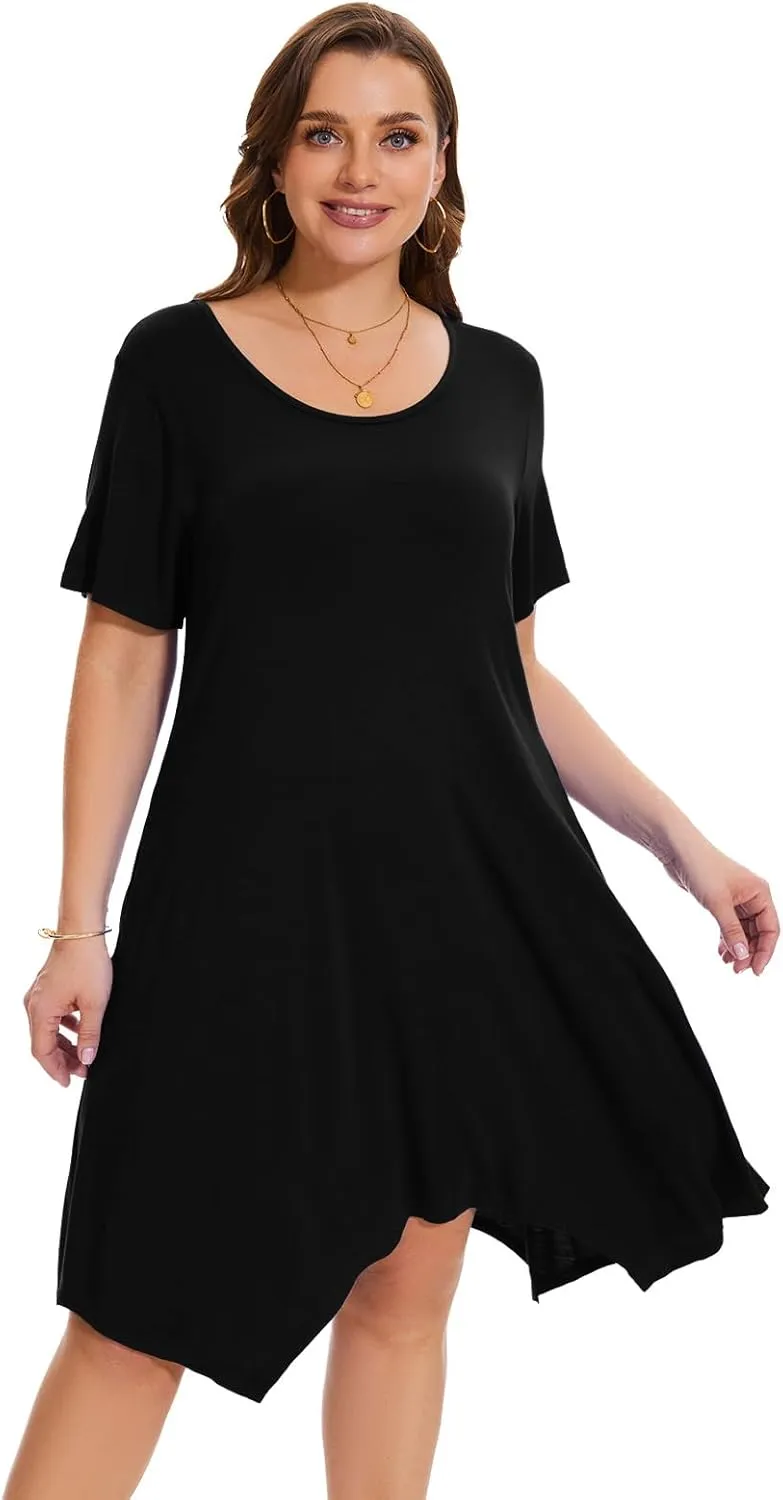 ZENNILO Plus Size Tshirt Dress with Pockets Casual Summer Dresses Crew Neck Short Sleeve Swing Dress for Women