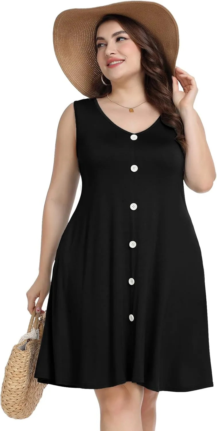 ZENNILO Women's Casual Dresses Tshirt Dresses Plus Size Summer Dresses V Neck Beach Cover Up Sundress with Pockets