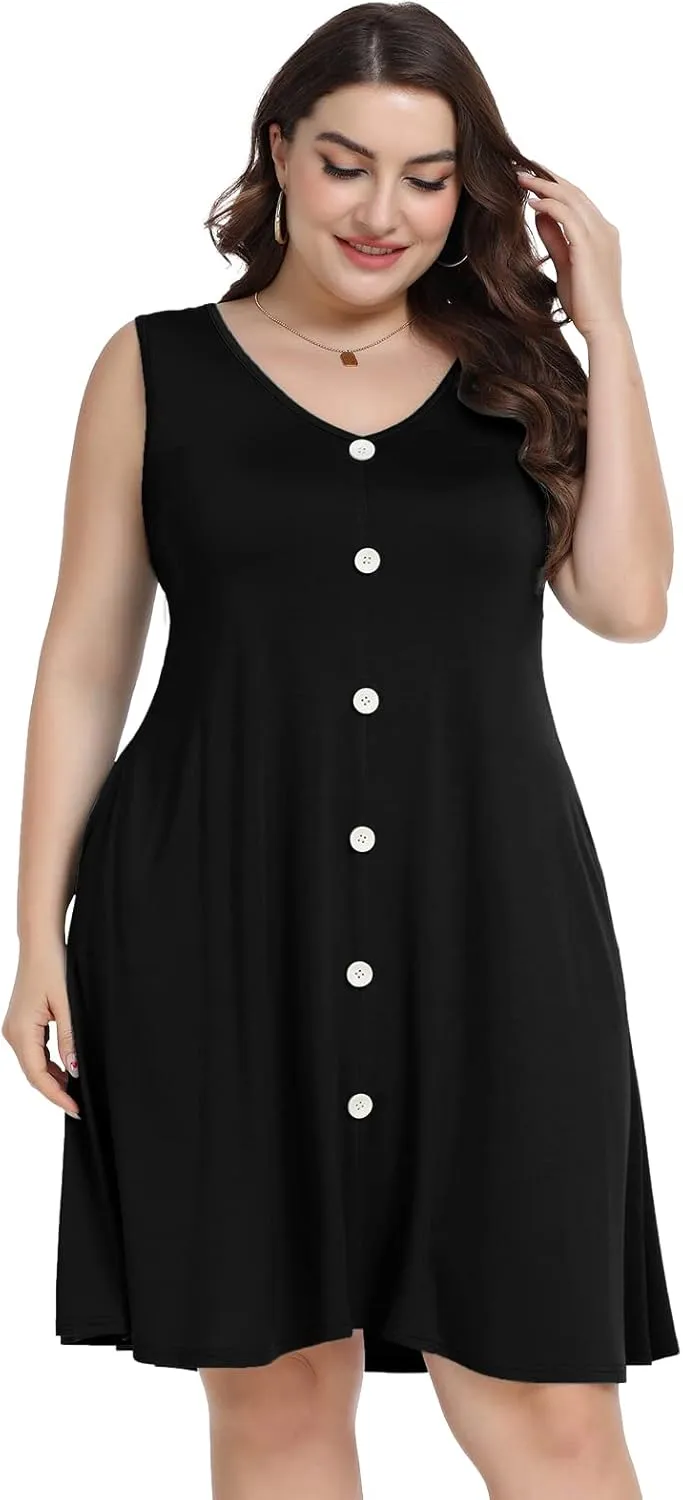 ZENNILO Women's Casual Dresses Tshirt Dresses Plus Size Summer Dresses V Neck Beach Cover Up Sundress with Pockets