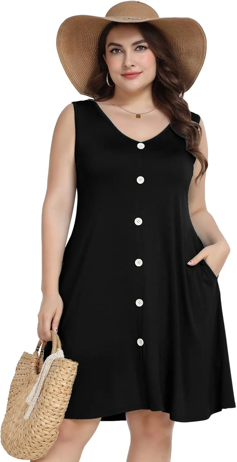 ZENNILO Women's Casual Dresses Tshirt Dresses Plus Size Summer Dresses V Neck Beach Cover Up Sundress with Pockets