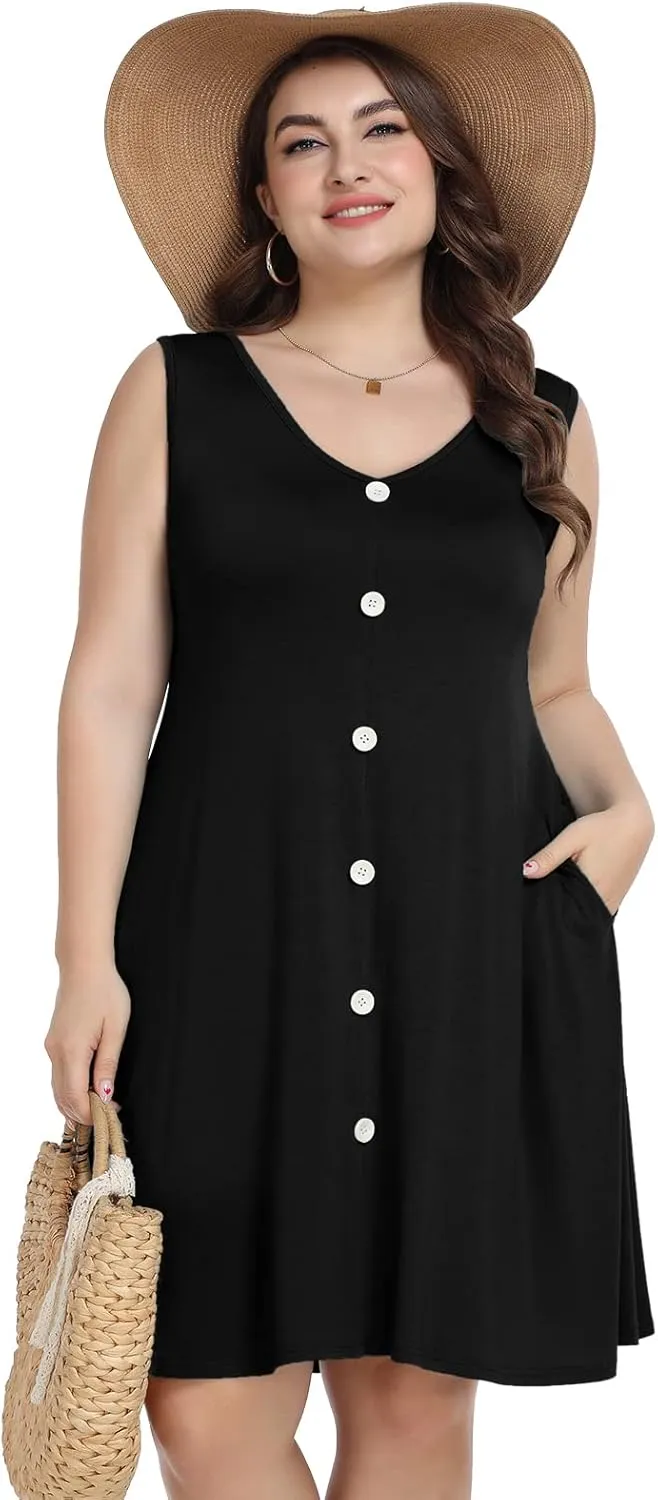 ZENNILO Women's Casual Dresses Tshirt Dresses Plus Size Summer Dresses V Neck Beach Cover Up Sundress with Pockets
