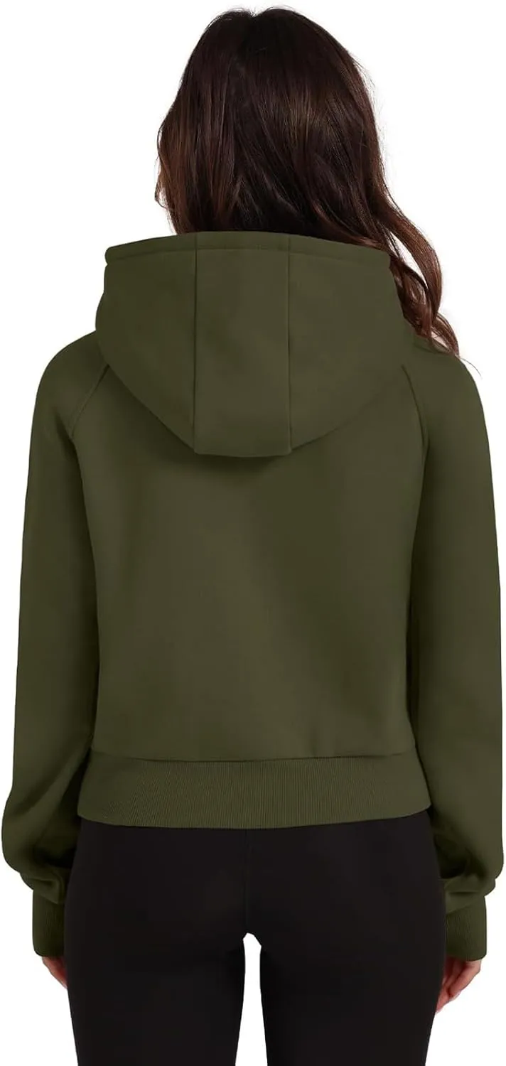 Zip Up Hoodie for Women Fleece Y2k Raglan Sleeve Cropped Sweater Solid Color Athletic Jackets 2024 Fall Tunic Tops