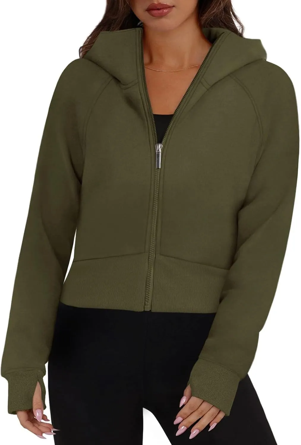 Zip Up Hoodie for Women Fleece Y2k Raglan Sleeve Cropped Sweater Solid Color Athletic Jackets 2024 Fall Tunic Tops