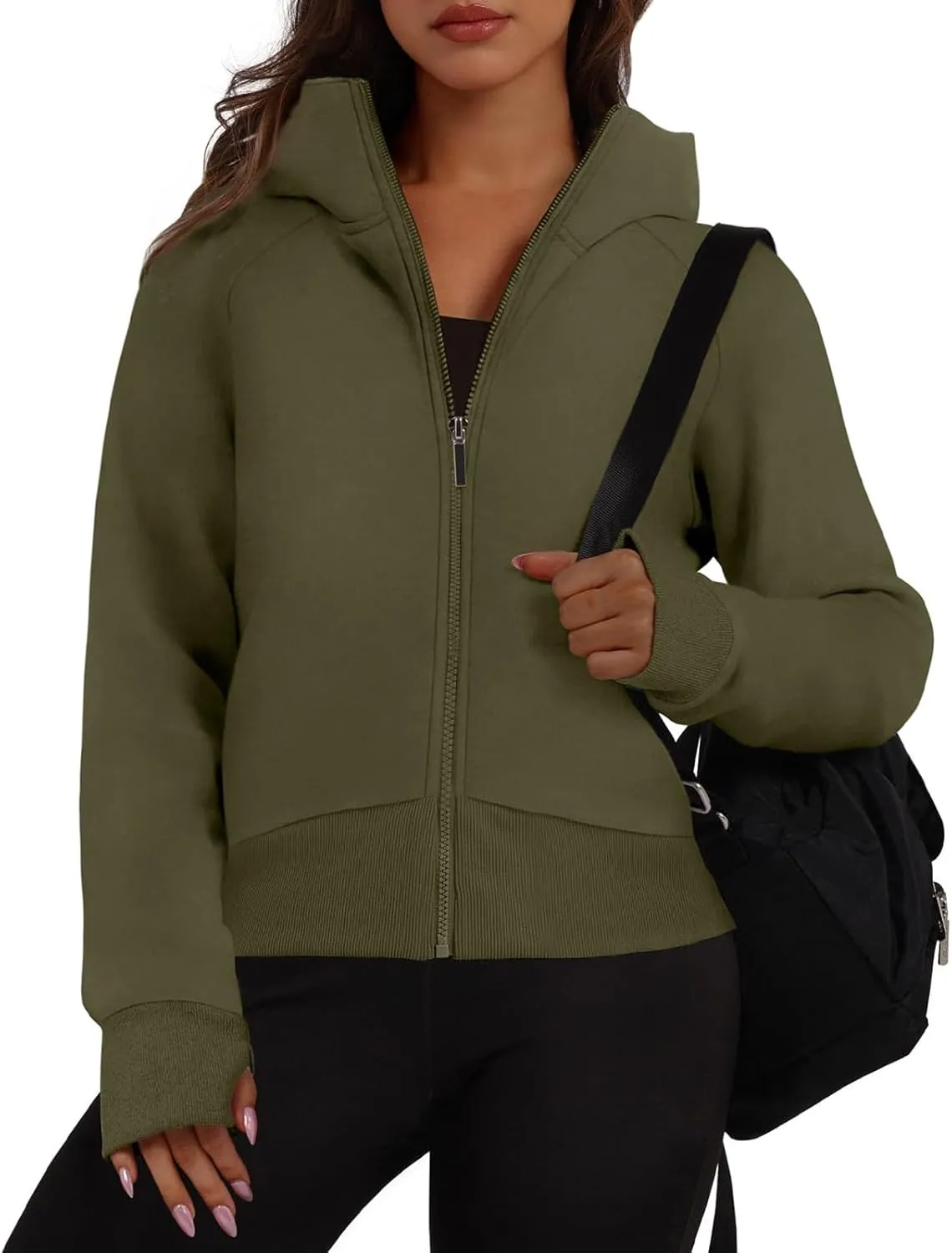 Zip Up Hoodie for Women Fleece Y2k Raglan Sleeve Cropped Sweater Solid Color Athletic Jackets 2024 Fall Tunic Tops