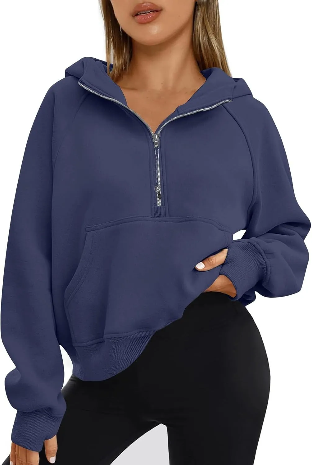 Zip Up Hoodie Women Fall Winter Sweatshirt Drop Shoulder Half Zip Pullover Sweaters Long Sleeve Tops With Pocket
