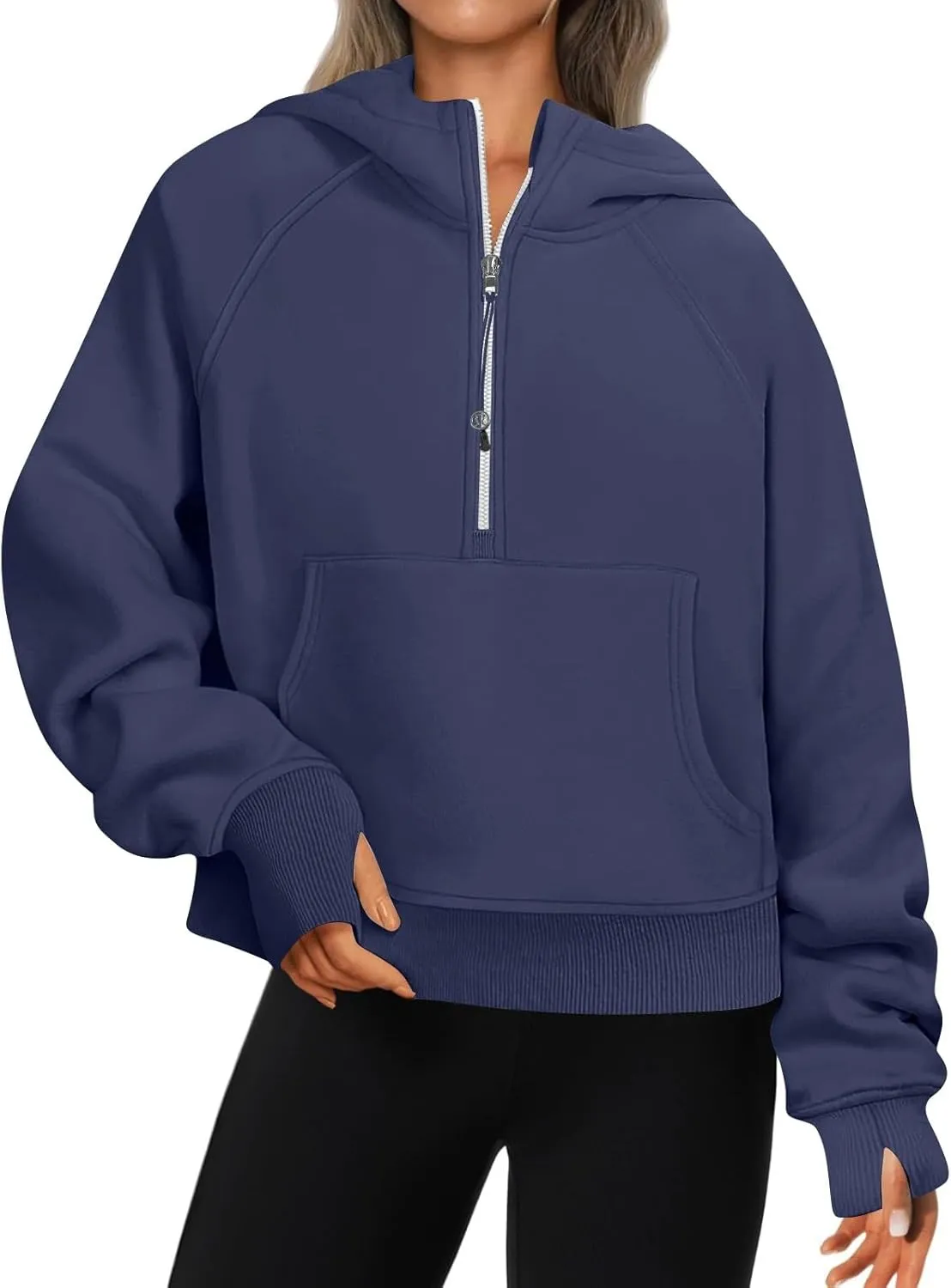 Zip Up Hoodie Women Fall Winter Sweatshirt Drop Shoulder Half Zip Pullover Sweaters Long Sleeve Tops With Pocket