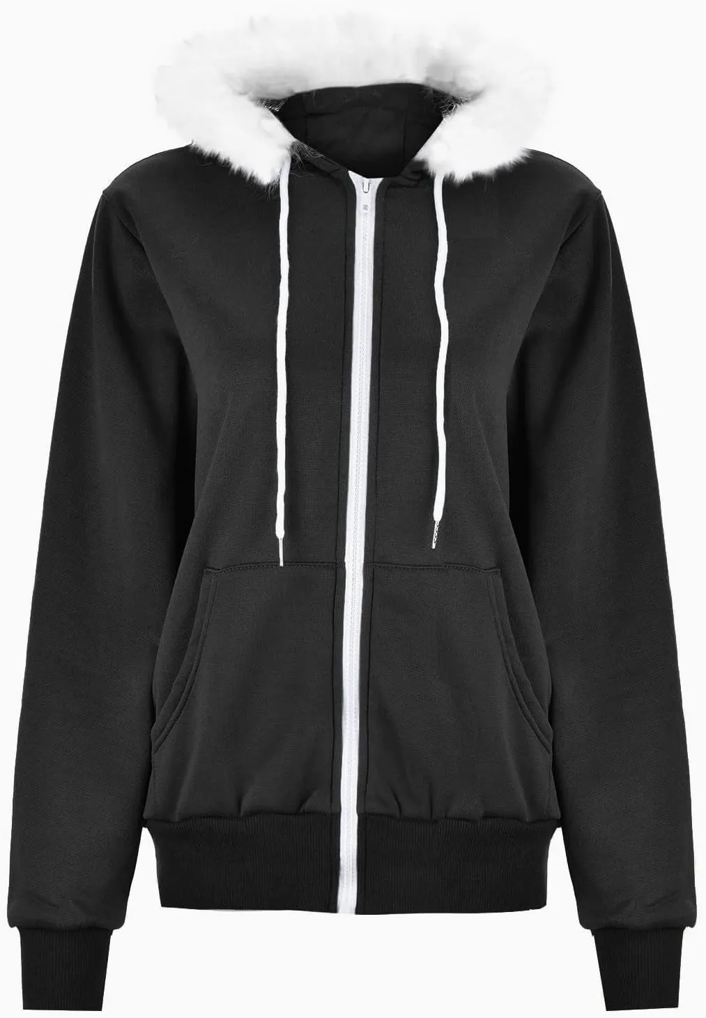 Zip Up Hoodie Women Fleece Lined Zip Up Jackets Casual Loose Drawstring Plain Hooded Sweatshirt with Pockets
