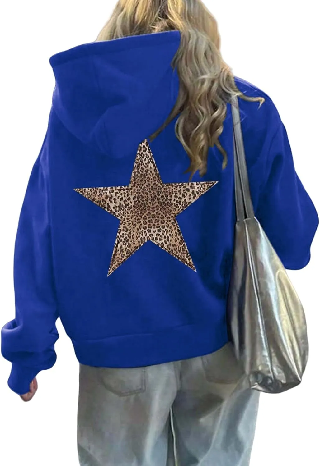 ZWRXW Oversized Graphic Hoodie Sweatshirt for Women Leopard Star Long Sleeve Pullover Sweater Fashion Y2K Outfits Tops